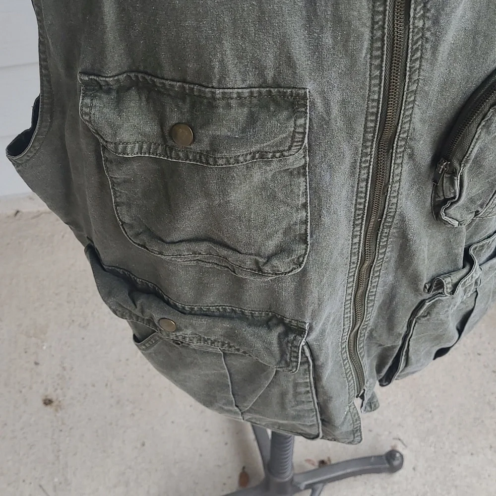 BANANA REPUBLIC Safari & Travel‎ Green Grey Cotton Mens XL Full Zip Up Vest VTG